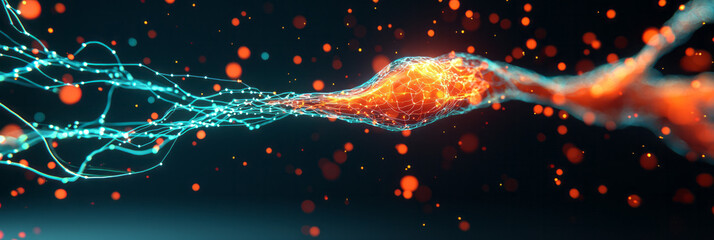 Poster - A futuristic infographic-style illustration showing the brain's neuroplasticity process, with glowing neural pathways and dynamic lines