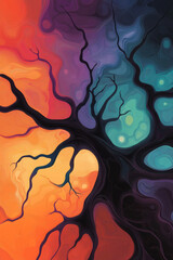 Poster - An artistic depiction of neurons with brightly colored synapses forming new links, set against a flowing, abstract background to emphasize the process of neuroplasticity,