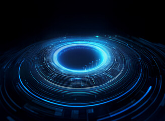 Leinwandbilder - Glowing blue circular energy field, futuristic technology concept.  Abstract digital interface, concentric rings, dark background.