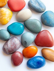 Poster - Colorful smooth stones on white background.