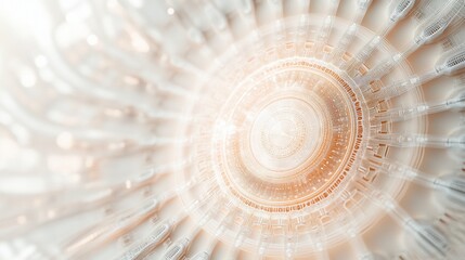 Poster - Abstract circular technological background with glowing center and radial lines.