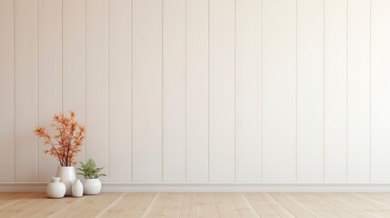 Aufkleber - A white wall with a vase of flowers on it. The vase is in the middle of the wall and the flowers are tall. The wall is bare and the vase is the only decoration. AI generated.