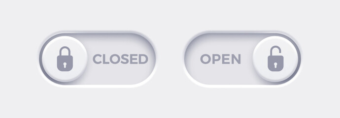 Fototapete - Open and Closed toggle switch buttons with open lock and closed lock icon. Material design switch buttons set. Vector illustration.