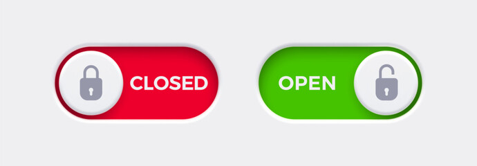 Fototapete - Open and Closed toggle switch buttons with open lock and closed lock icon. Material design switch buttons set. Vector illustration.
