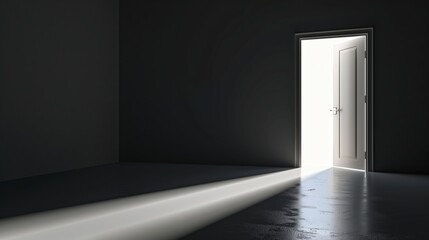 Aufkleber - A room with a door that is open and a light shining through it. The room is dark and empty. AI generated.