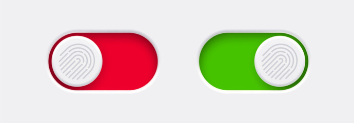 Fototapete - Lock and Unlock toggle switch buttons with fingerprint icon. Material design switch buttons set. Vector illustration.