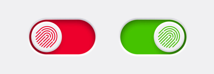 Fototapete - Lock and Unlock toggle switch buttons with fingerprint icon. Material design switch buttons set. Vector illustration.