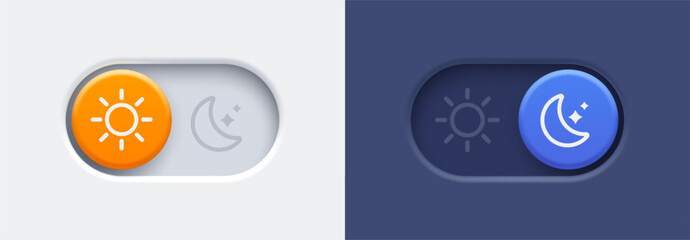 Fototapete - Dark mode and light mode toggle switch buttons.  Material design slider switch buttons set. Day and night mode switch button. Vector illustration.