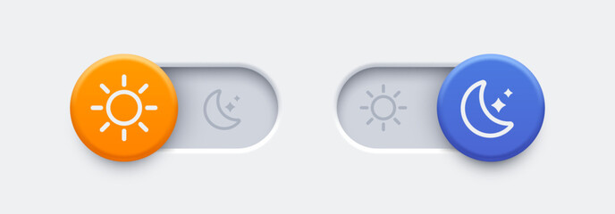 Fototapete - Dark mode and light mode toggle switch buttons. Material design slider switch buttons set. Day and night mode switch button. Vector illustration.