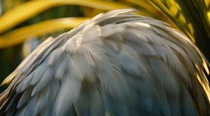 Aufkleber - Close-up of fluffy white bird feathers, sunlight illuminating texture.