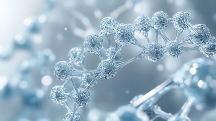 Poster - Close-up of a DNA double helix molecule, rendered in a translucent blue.