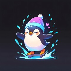 Wall Mural - Adorable Penguin Skateboarding