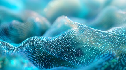 Poster - Abstract blue wavy surface with glowing particles. (1)
