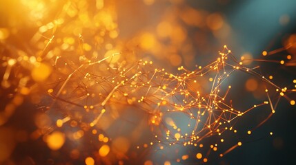Aufkleber - Abstract golden network glowing in dark background.