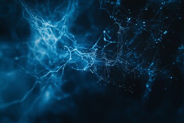 Aufkleber - Abstract blue glowing particles forming a network.