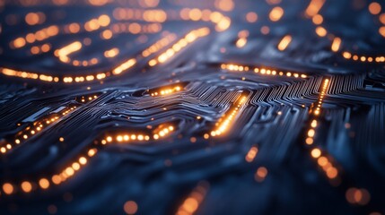 Aufkleber - Abstract close-up of illuminated circuit board, showcasing intricate pathways and glowing nodes. (1)