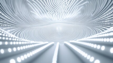Fototapete - Abstract white glowing lines and dots forming a futuristic tunnel.