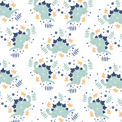  Seamless pattern with cute dinosaur animals suitable for kids clothes