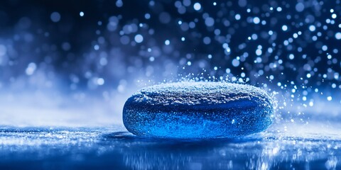 Aufkleber - Blue smooth stone wet with water droplets, bokeh background.