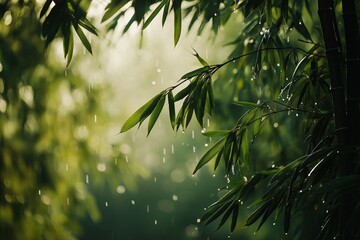 A peaceful bamboo forest with a gentle breeze