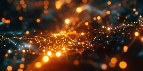 Aufkleber - Abstract glowing network, orange and blue lights, dark background.