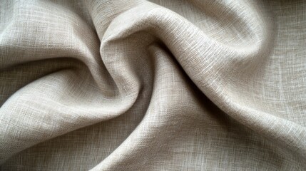 Leinwandbilder - Beige linen fabric texture background. Draped, wrinkled, soft, and elegant textile surface.