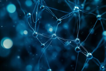 Aufkleber - Abstract neural network connection.  Glowing nodes and lines.  Dark blue background.