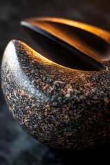 Poster - Close-up of a dark, speckled, metallic object with a sharp, curved edge, illuminated by a warm light source.