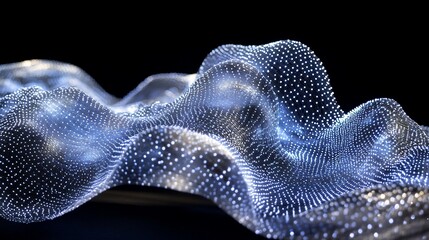 Aufkleber - Abstract blue glowing wave of connected dots on black background.