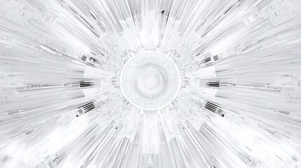 Poster - Abstract white futuristic tunnel with radial symmetry.