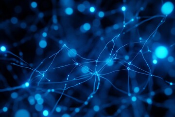 Aufkleber - Abstract blue glowing network nodes and lines on dark background.