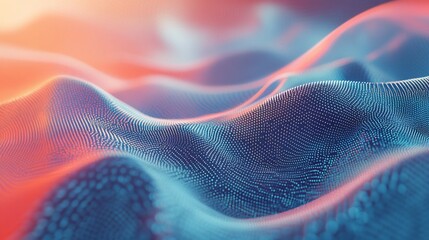 Poster - Abstract digital landscape with wavy lines and vibrant color gradients of red and blue.