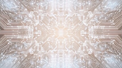 Aufkleber - Abstract symmetric circuit board pattern with glowing lines and beige background.
