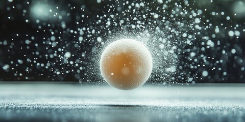 Leinwandbilder - Close-up of a dissolving sphere with splashing particles against a dark background.