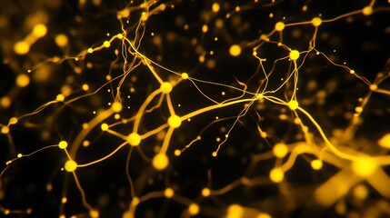 Aufkleber - Abstract network of glowing golden nodes and connections on a black background.