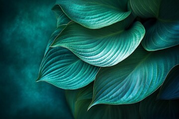 Poster - Teal leaves close-up, textured background.