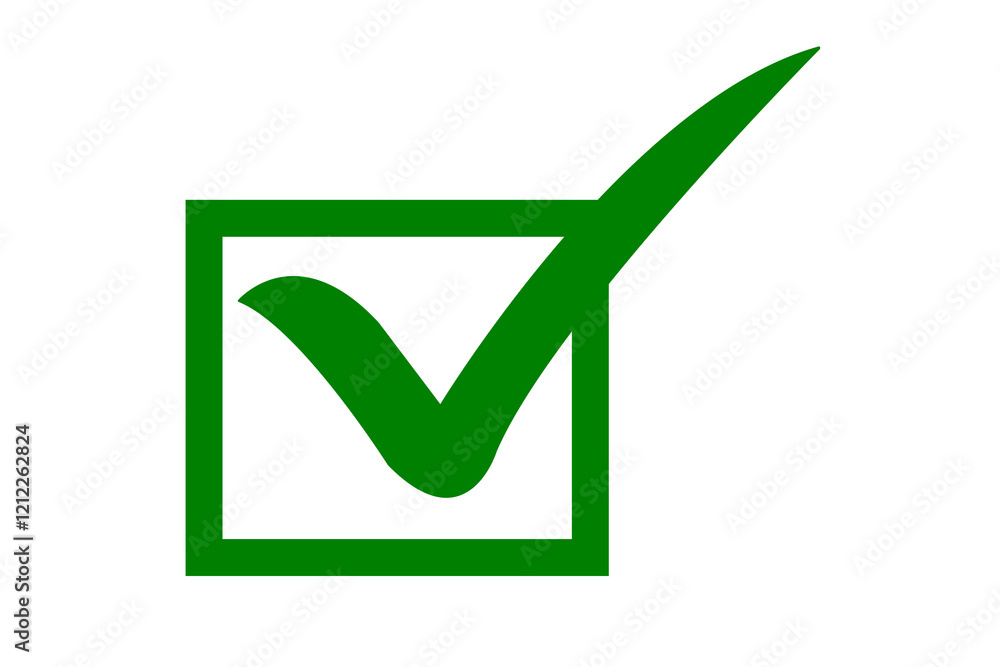 green check mark icon on white square green border transparent ...