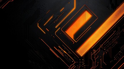 Aufkleber - Abstract close-up of illuminated circuit board with orange glowing lines.