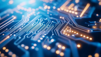 Aufkleber - Close-up of illuminated circuit board showcasing intricate pathways and connections.