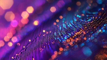 Poster - Abstract background with vibrant purple, blue, and orange bokeh lights and iridescent textured surface.