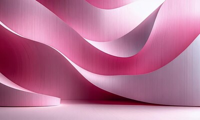 Wall Mural - abstract pink and white wave patterns create a dynamic visual flow in a minimalist space, suggesting