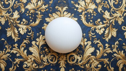 Aufkleber - White sphere on ornate blue and gold damask wallpaper background.