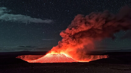 Canvas Print - Volcanic Eruption Under Starry Sky