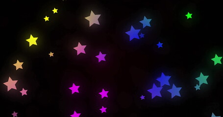 Wall Mural - image of colourful stars on black background