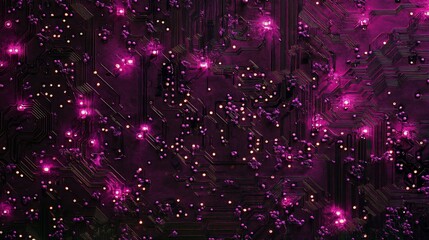 Poster - Abstract close-up of a circuit board with glowing pink components.
