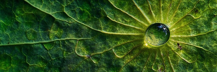 Poster - Close-up of water droplet on a green leaf's intricate vein pattern.