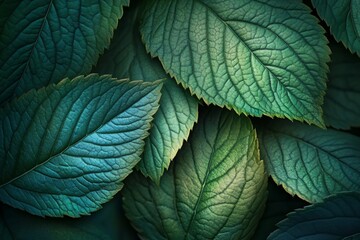Poster - Lush teal and green leaves background.