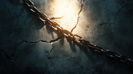 Wall Mural - Broken Chain on Cracked Concrete Surface with Soft Light Reflection