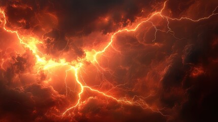 Wall Mural - Dramatic Lightning Strikes Illuminating Dark Stormy Sky at Dusk