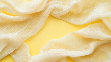 Poster - Soft, pale yellow fabric draped on a yellow background, creating a frame.